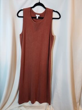 Garnet Hill Cotton Linen Blend Sleeveless Midi Tank Dress - L